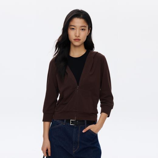 Oneup七分袖拉链连帽薄卫衣 商品图1