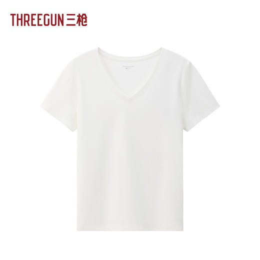 Threegun三枪 臻丝棉V领短袖女衫-T20192A02 商品图0