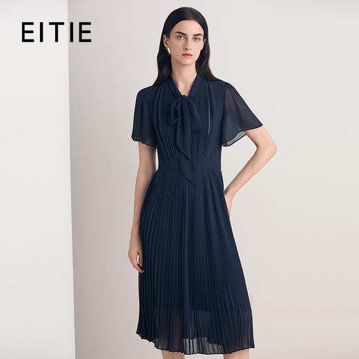 EITIE爱特爱2026夏季新款飘带优雅收腰显瘦网纱拼接连衣裙8607309 商品图0