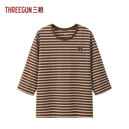 Threegun三枪 彩条冰泉棉圆领中袖女衫-T20197A01 商品图0