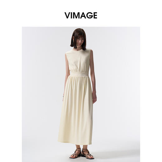 VIMAGE纬漫纪度假风棉质温柔收腰显瘦黄油色连衣裙2026夏季新款V2507209 商品图2