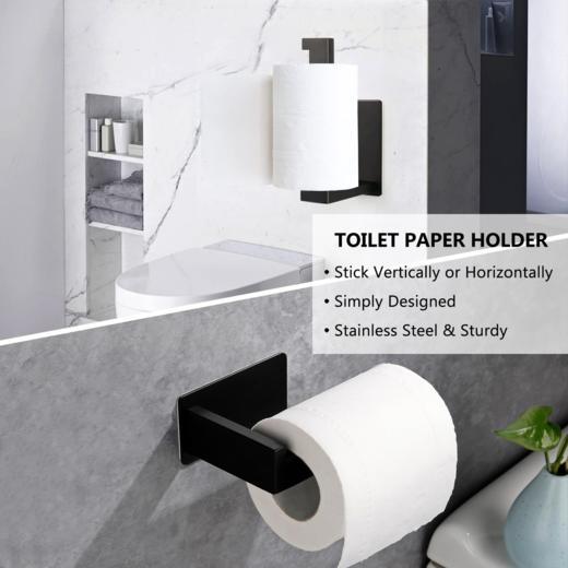 欧洲 KISEDAR 免打孔粘贴式卷纸架 不锈钢材质 带4个挂钩 适用于浴室和厨房 黑色 商品图2