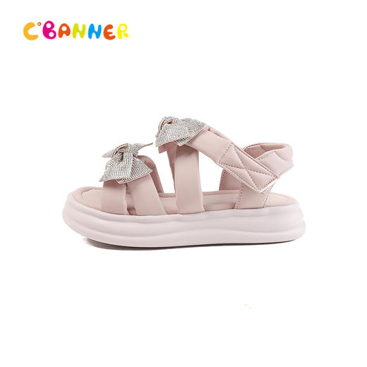 千百度2026夏季童鞋仿水晶贴钻蝴蝶结牢固镶嵌休闲凉鞋A26362017 商品图1