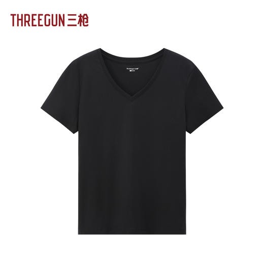 Threegun三枪 臻丝棉V领短袖女衫-T20192A02 商品图1
