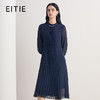 EITIE爱特爱2026夏季新款法式优雅褶皱网纱深蓝色收腰连衣裙8607308 商品缩略图0