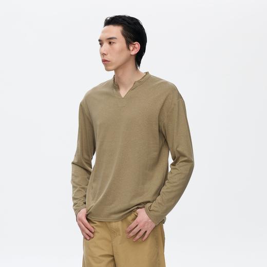Oneup天丝棉麻散边小V领长袖 商品图2