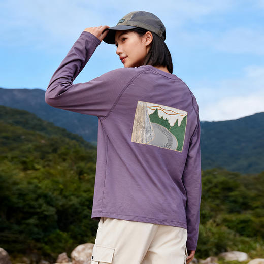 灰壳美利奴羊毛速干衣户外徒步登山排汗运动t恤美丽诺印花女长袖 商品图4