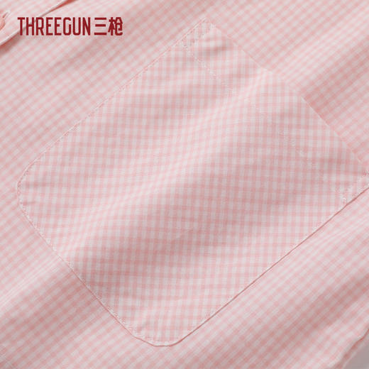 Threegun三枪 纯棉彩格翻领开襟短袖长裤女家居套-T80161D01 商品图1