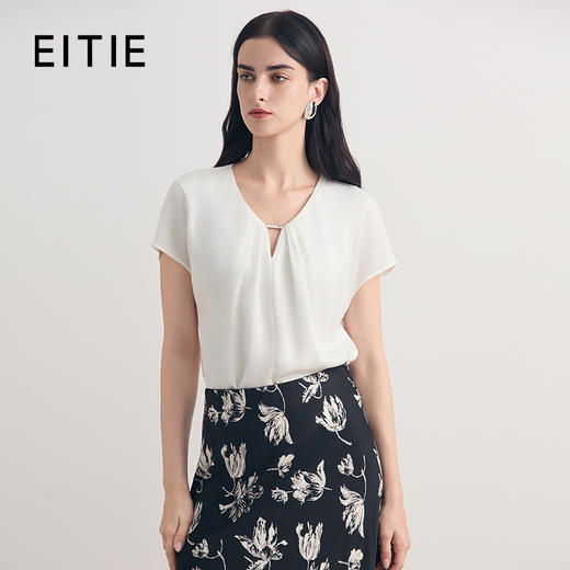 EITIE爱特爱温柔水滴领百搭领通勤休闲短袖上衣T恤2026夏新款8613302 商品图0