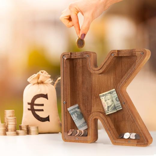 深色木质字母储蓄罐 透明亚克力硬币存储盒 创意家居摆件 商品图7