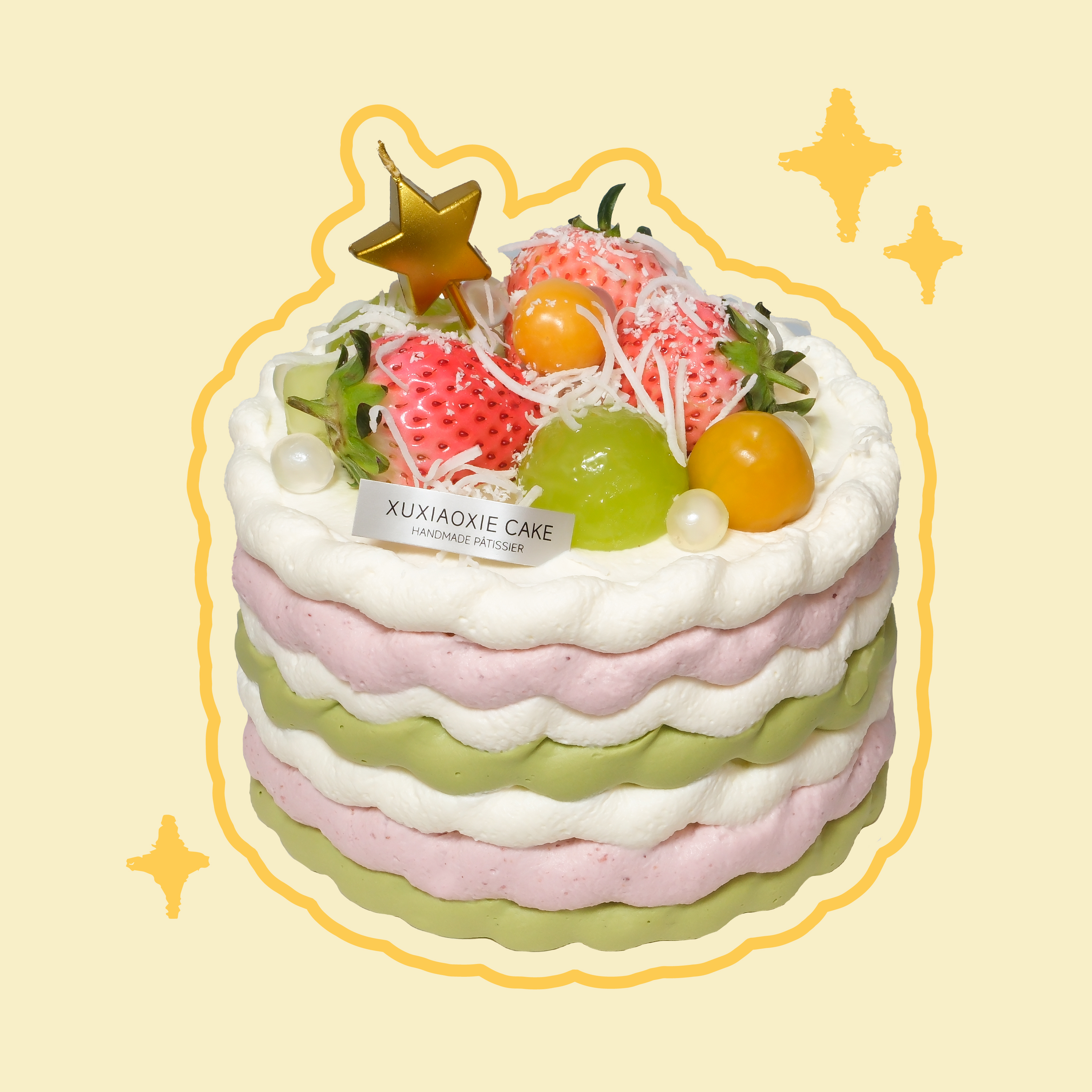 【油画玫珑蜜瓜】玫珑蜜瓜＋开心果奶油＋树莓慕斯