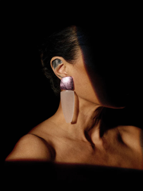 订购8周到｜MONIES-Joa-粉色 相思木 亚克力 金箔 珠宝级合金镀银 耳夹（无需耳洞）［丹麦设计师］