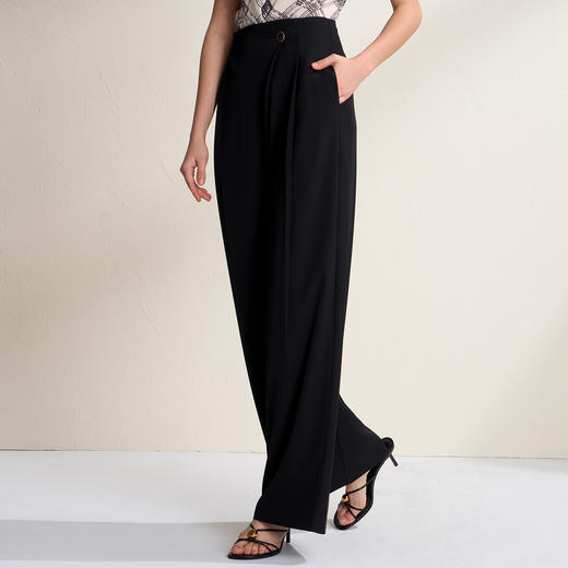 EITIE爱特爱高腰直筒垂坠显瘦遮肉阔腿干练通勤休闲裤2026夏新款B2605204 商品图3