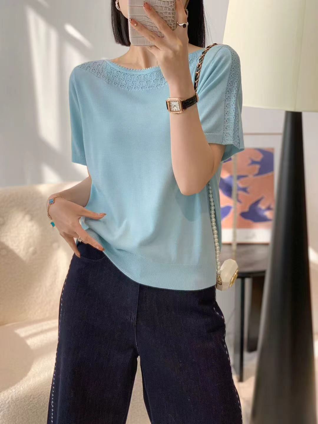 女装26春夏新品一字领花边天丝短袖2291-2601