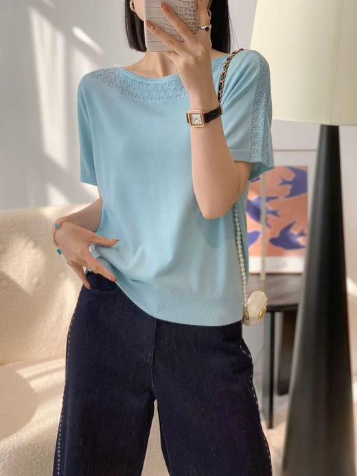 女装26春夏新品一字领花边天丝短袖2291-2601 商品图0
