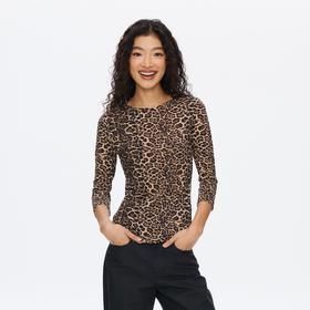 Oneup豹纹羊毛七分袖T恤