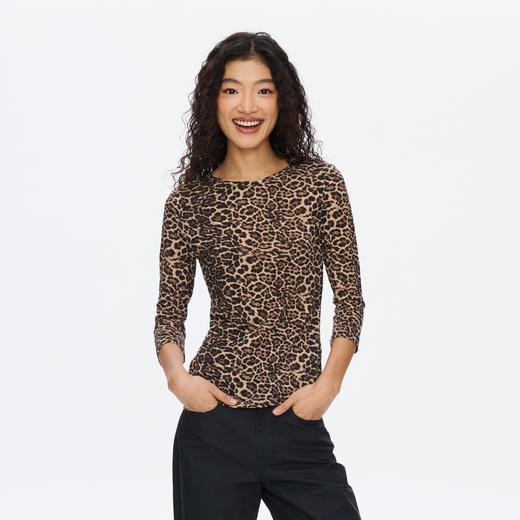 Oneup豹纹羊毛七分袖T恤 商品图0