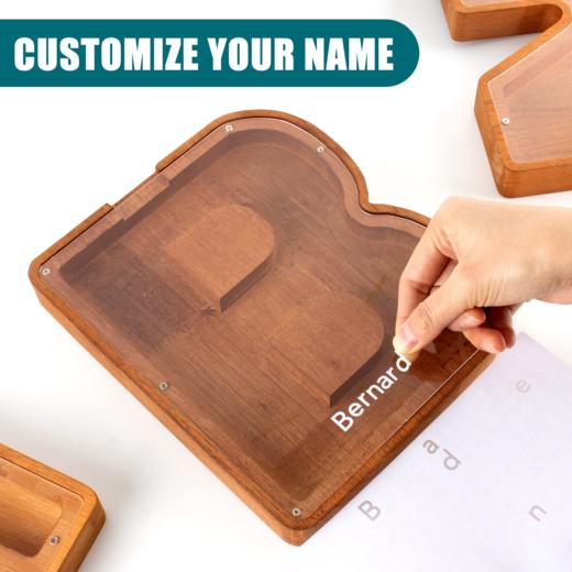 深色木质字母储蓄罐 透明亚克力硬币存储盒 创意家居摆件 商品图4