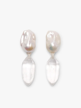 订购8周到｜MONIES-OOAK-巴洛克珍珠 天然水晶 珠宝级合金镀银 耳夹（无需耳洞）［丹麦设计师］