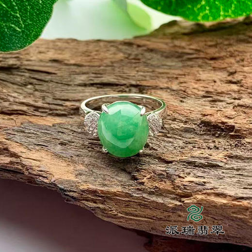 派瑞翡翠 18k金翡翠戒指 糯种 绿色 商品图0