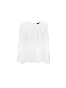 不规则荷叶边重磅真丝缎衬衣