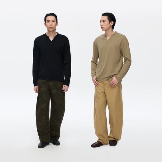 Oneup天丝棉麻散边小V领长袖 商品图4