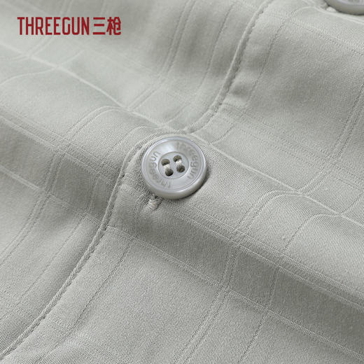 Threegun三枪 密棉格纹翻领开襟短袖长裤男家居套-T80137D01 商品图3