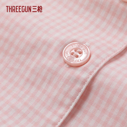 Threegun三枪 纯棉彩格翻领开襟短袖长裤女家居套-T80161D01 商品图3
