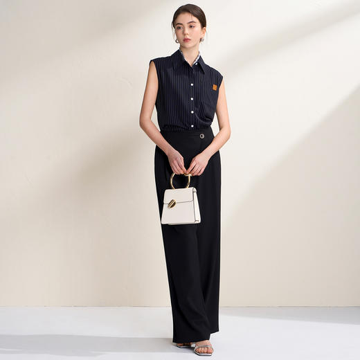 EITIE爱特爱高腰直筒垂坠显瘦遮肉阔腿干练通勤休闲裤2026夏新款B2605204 商品图1