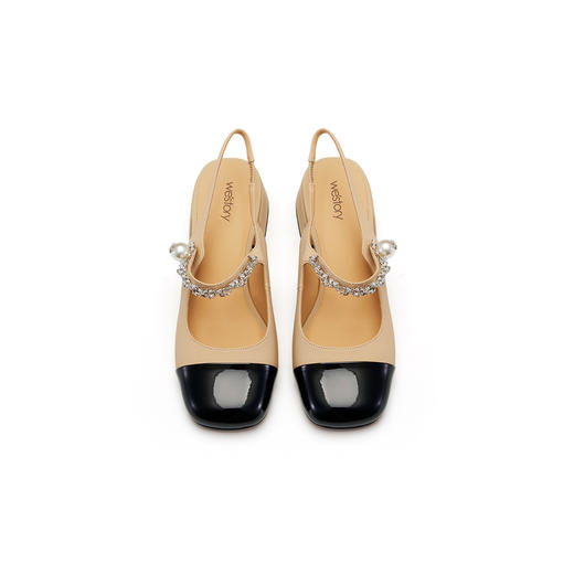 westory女鞋2023夏季新款圆头低跟方跟系带后空鞋56431 商品图2