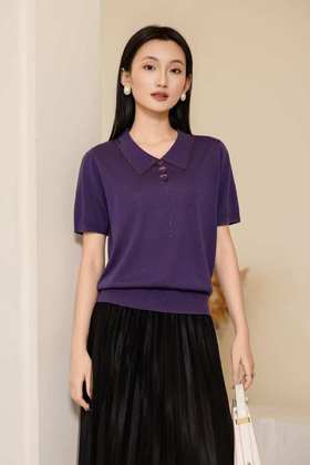 女装26春夏新品反领天丝针织短袖2290-20669