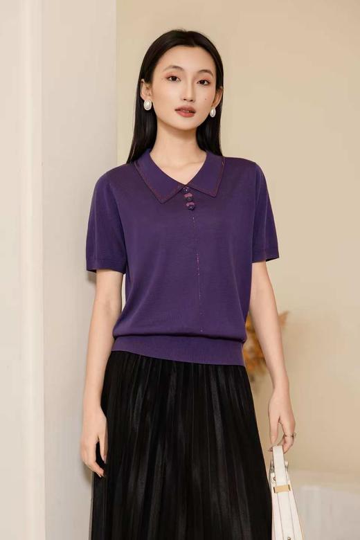 女装26春夏新品反领天丝针织短袖2290-20669 商品图0