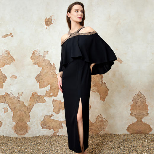 EITIE爱特爱夏季新款优雅法式精致露肩黑色礼服连衣裙8277901 商品图3