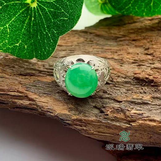 派瑞翡翠 18k金翡翠戒指 糯种 满绿 商品图3