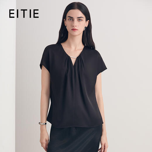 EITIE爱特爱温柔水滴领百搭领通勤休闲短袖上衣T恤2026夏新款8613302 商品图1