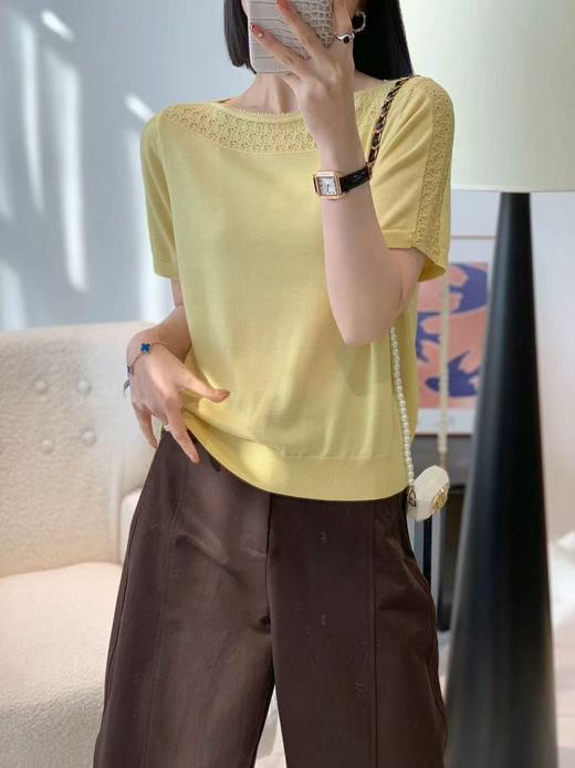 女装26春夏新品一字领花边天丝短袖2291-2601 商品图1