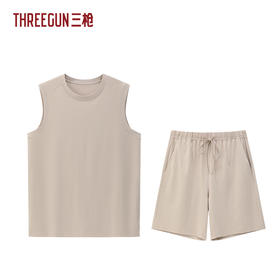 Threegun三枪 冰泉棉圆领无袖短裤男家居套-T80164D02