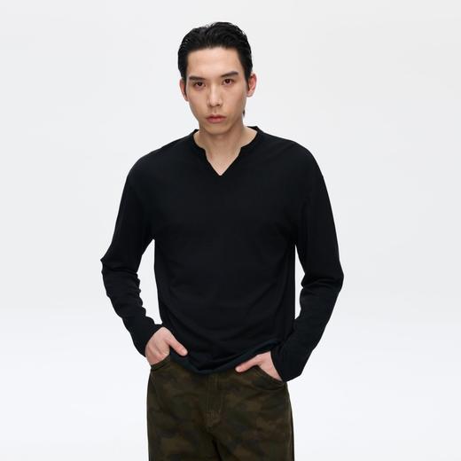 Oneup天丝棉麻散边小V领长袖 商品图1