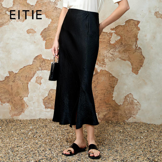 EITIE爱特爱优雅通勤开叉高腰暗纹半身裙夏季新款8206911 商品图1