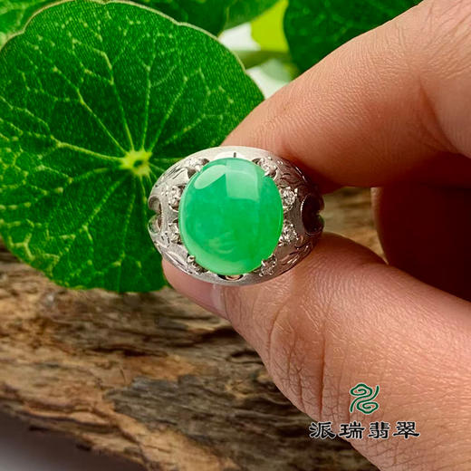 派瑞翡翠 18k金翡翠戒指 糯种 满绿 商品图1