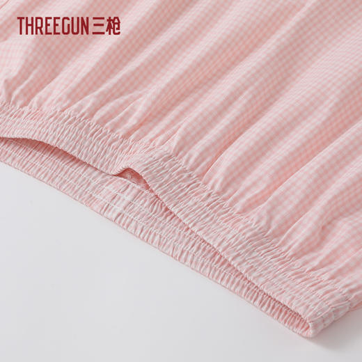 Threegun三枪 纯棉彩格翻领开襟短袖长裤女家居套-T80161D01 商品图2