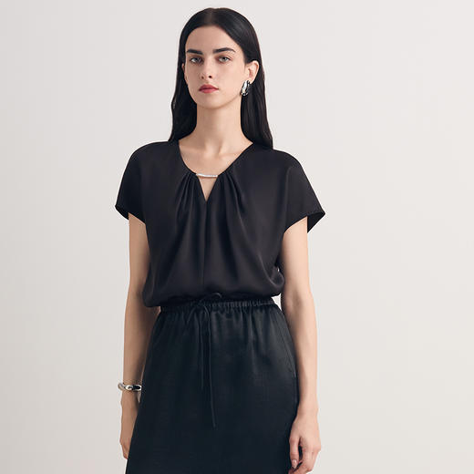 EITIE爱特爱温柔水滴领百搭领通勤休闲短袖上衣T恤2026夏新款8613302 商品图7