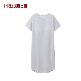 Threegun三枪 莱赛尔隐条圆领插肩短袖bra女家居裙-T70025A01