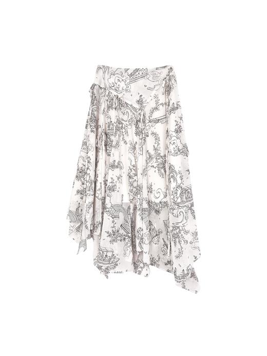 新中式印花不规则飘带半裙 商品图0