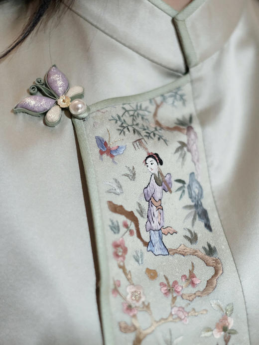 盛唐牡丹盛奢系列 | 月白重缎真丝立领手绣马甲 商品图1