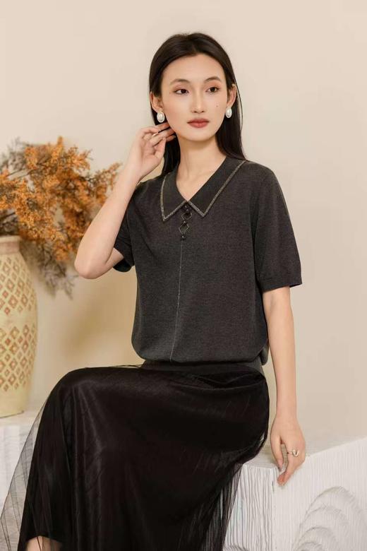 女装26春夏新品反领天丝针织短袖2290-20669 商品图3