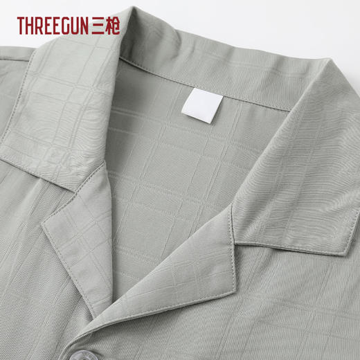 Threegun三枪 密棉格纹翻领开襟短袖长裤男家居套-T80137D01 商品图4