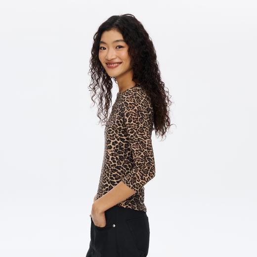 Oneup豹纹羊毛七分袖T恤 商品图3