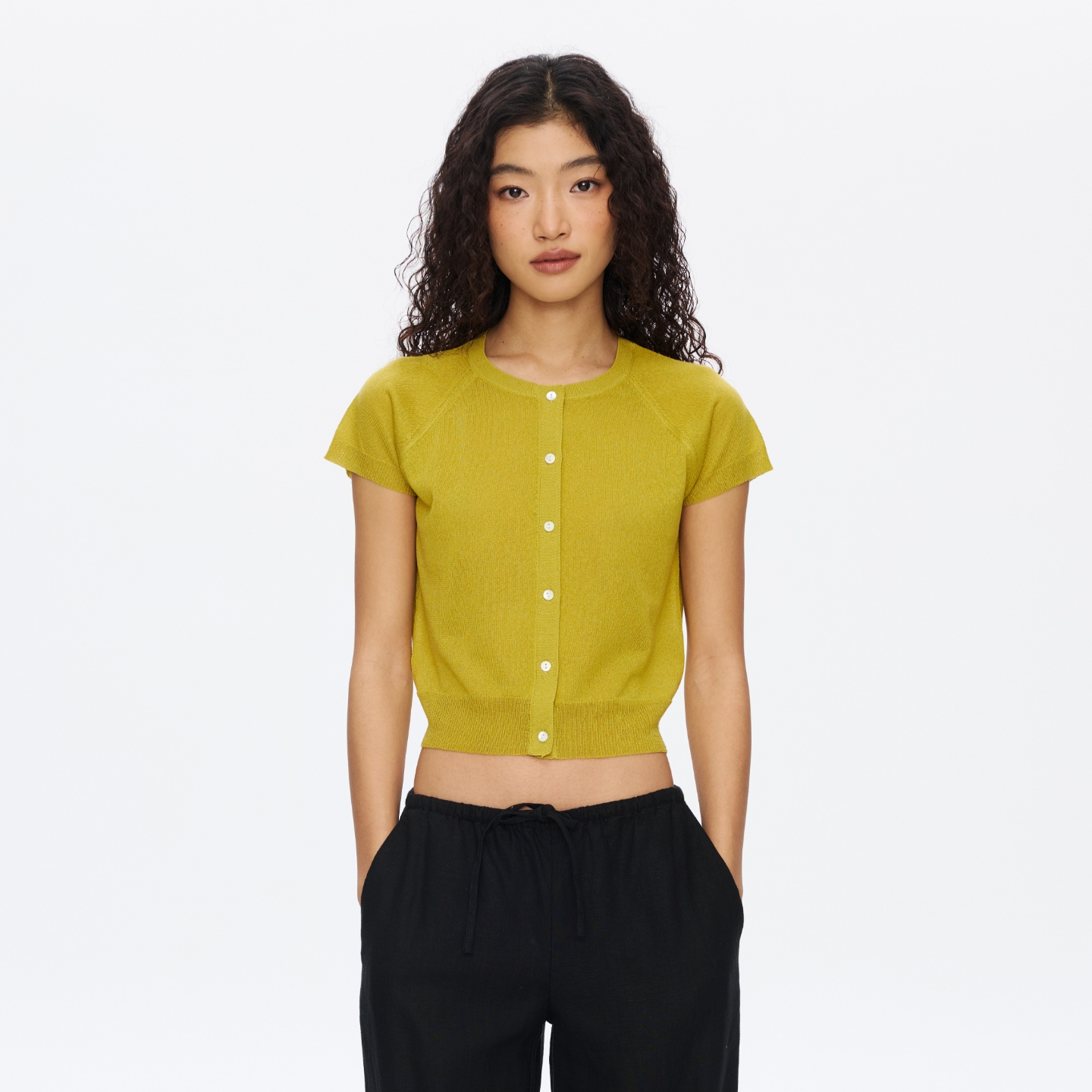 Oneup天丝亚麻插肩袖短袖开衫