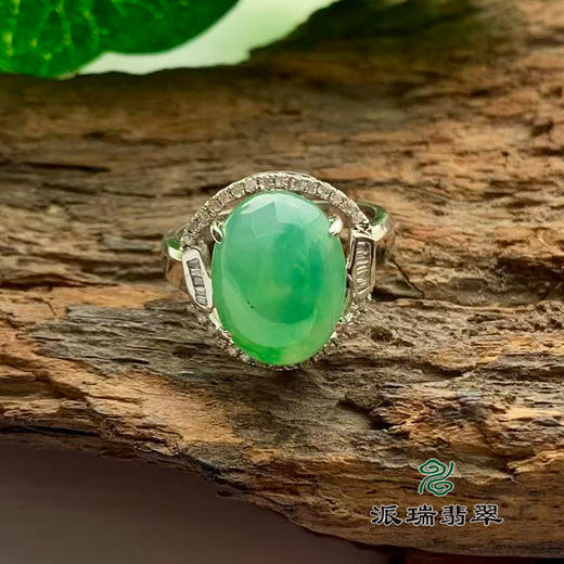 派瑞翡翠 18k金翡翠戒指 冰种 绿色 商品图0